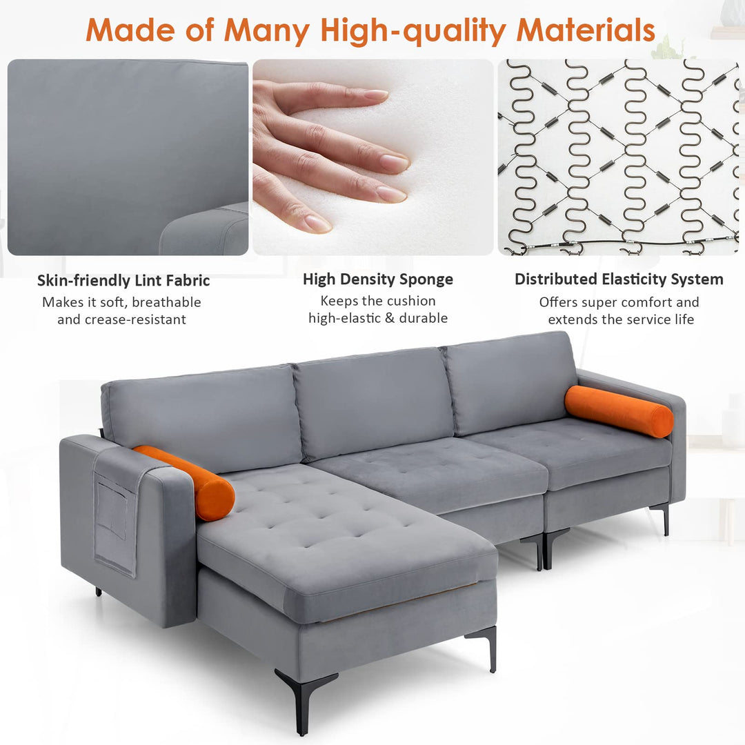 Giantex 97" Large Couch, 3 Seat Sectional Sofa Set, L-Shaped Modular Sleeper with Chaise Lounge &amp; USB Port &amp; Socket