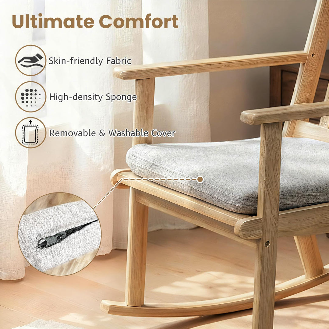 Giantex Rocking Chair with Cushion Solid Rubber Wood Rocker with Padded Seat