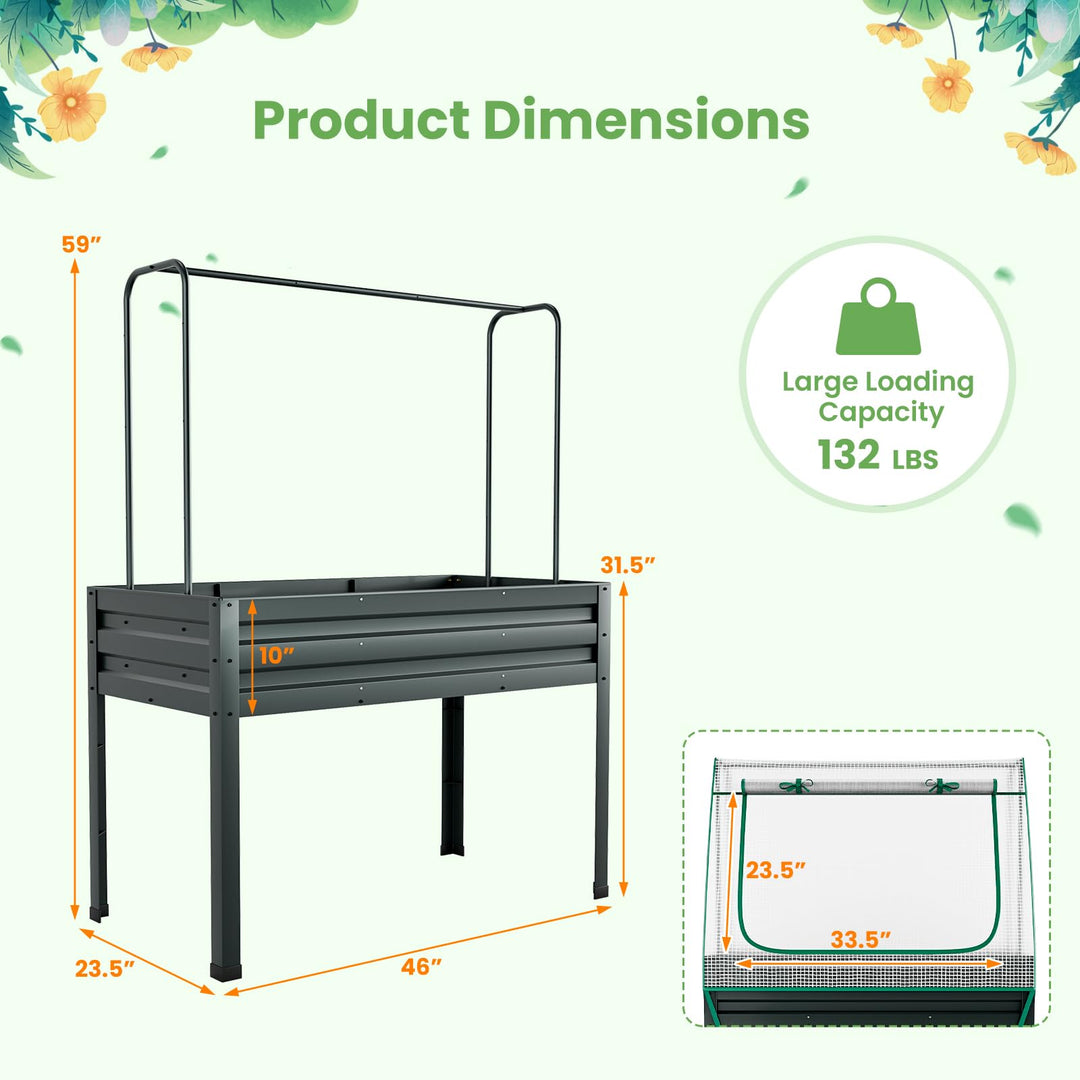 Giantex 3-in-1 Raised Garden Bed with Greenhouse Cover &amp; Trellis Rope,  46”x23.5”x59” Raised Bed for Flower Herb Vegetable