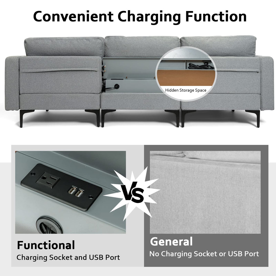 Giantex 94.5" L Convertible Sofa Couch, 3 Seat Sectional Sleeper with USB Ports &amp; Socket