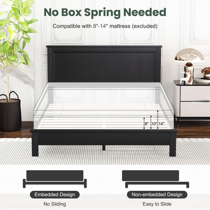 Giantex Queen/Full/Twin Size Wood Platform Bed Frame with Headboard, Mid Century Bed Frame with Solid Wood Legs &amp; Wooden Slat Support