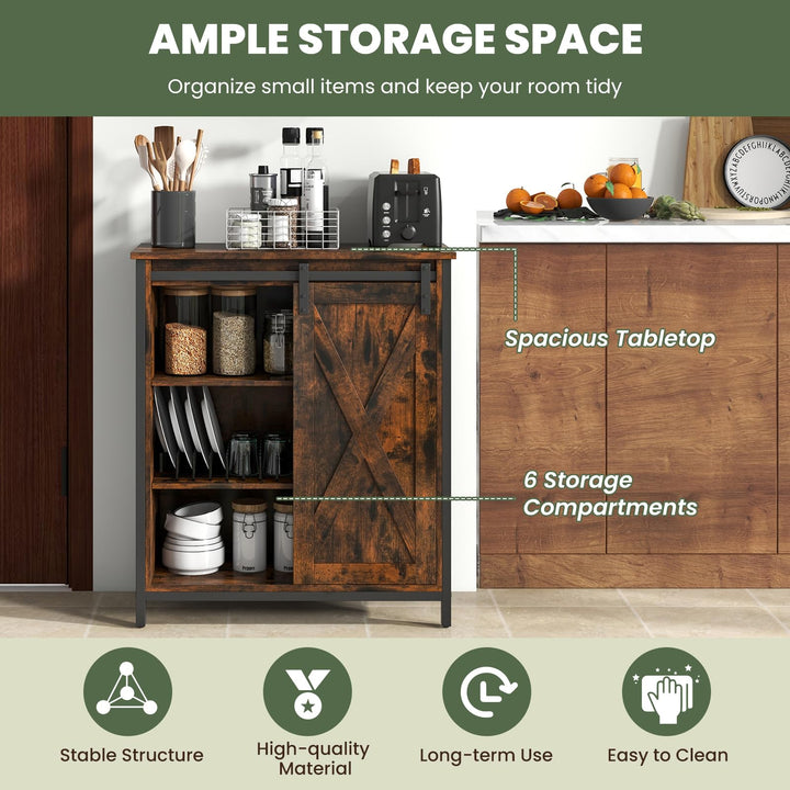 Giantex Buffet Cabinet, Farmhouse Kitchen Sideboard with Sliding Barn Door &amp; Adjustable Shelves