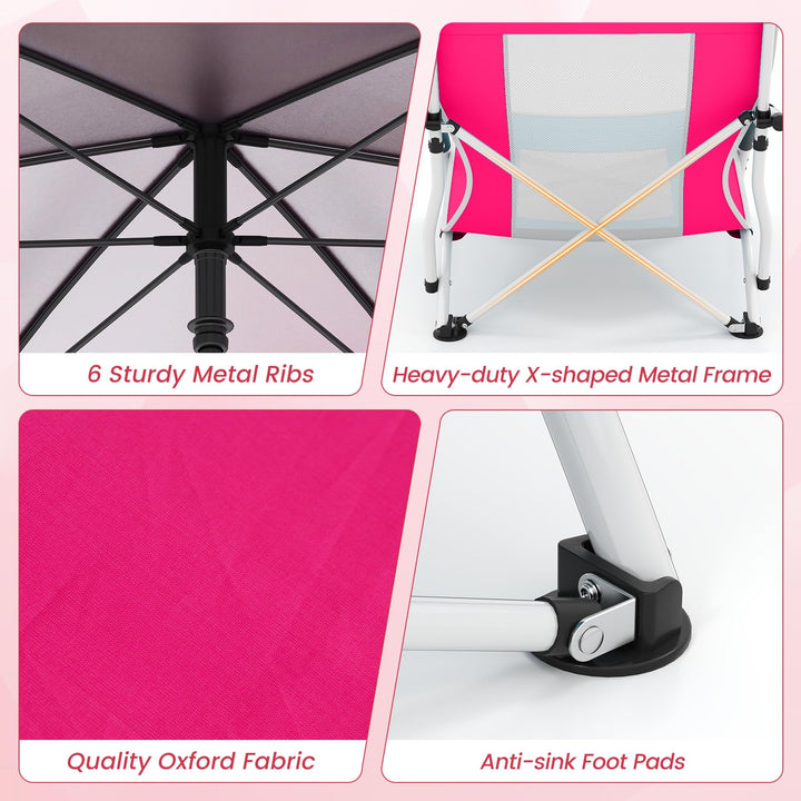 Giantex Low Folding Beach Chair with Detachable &amp; Adjustable Umbrella