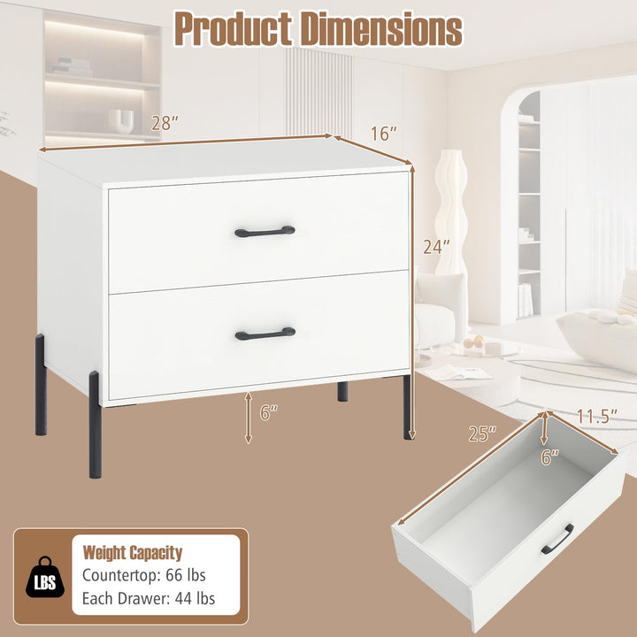 Giantex 2-Drawer Dresser Modern Wooden Nightstand with Metal Legs &amp; Handles