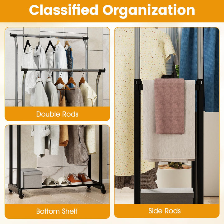 Giantex Double Rod Clothing Rack with Adjustable Height &amp; Wheels