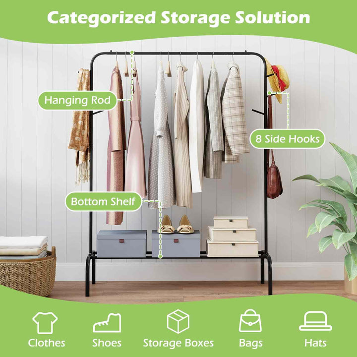 Giantex 50" Wide Freestanding Garment Rack with Hanging Rod 8 Hooks &amp; Storage Shelf