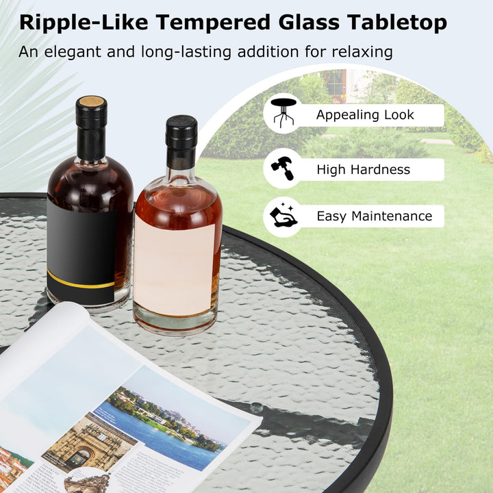 Giantex Patio Round Dining Table with Tempered Glass Tabletop and 1.57" Umbrella Hole