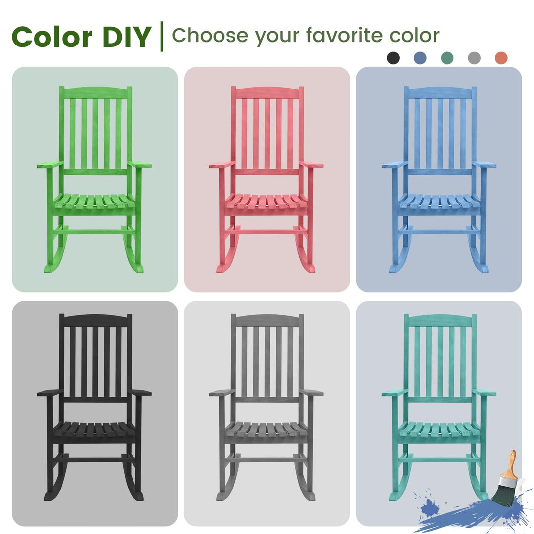 Giantex Wood Outdoor Rocking Chair - Eucalyptus Rocker Chair with Stable &amp; Safe Rocking Base