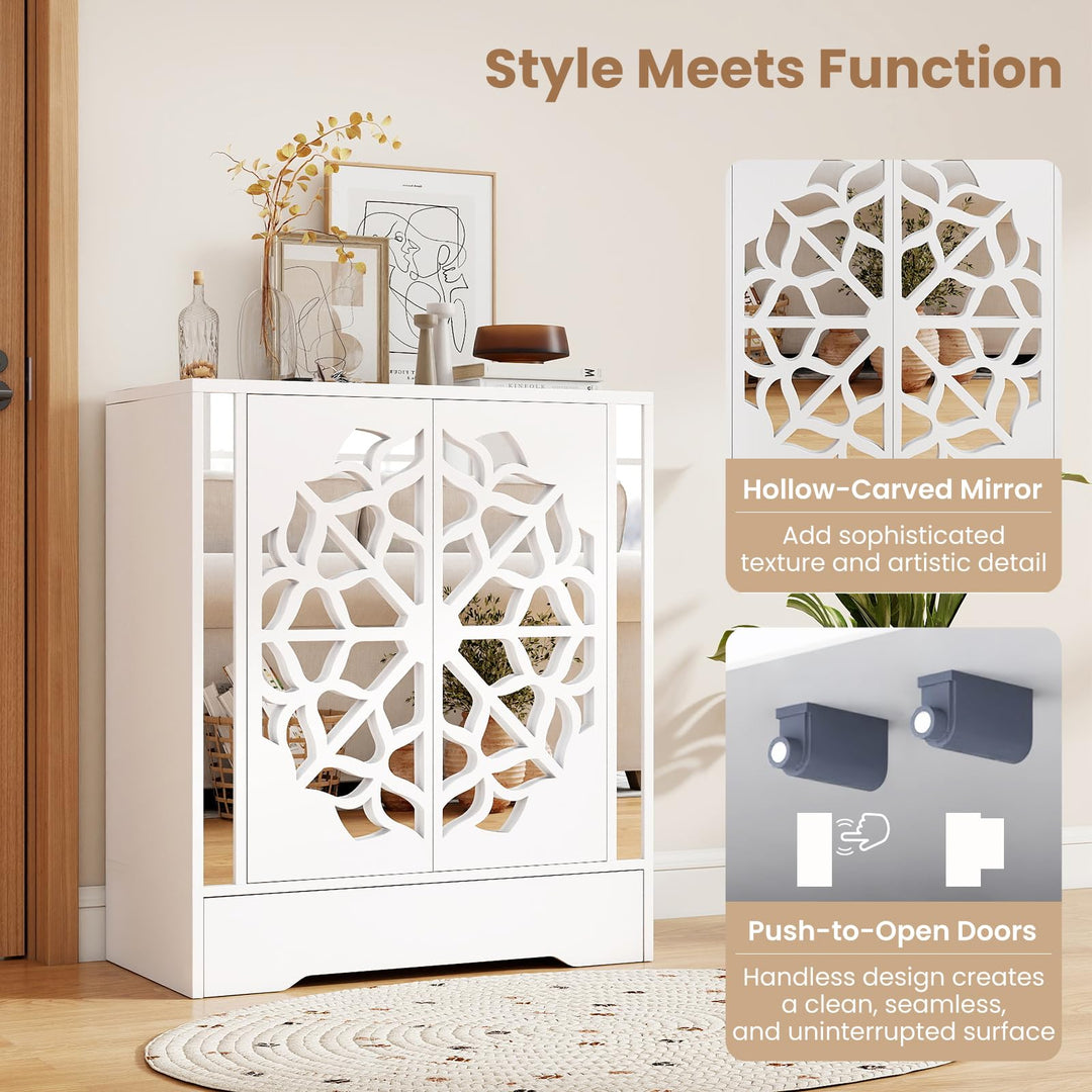Giantex Shoe Cabinet with Drawer 6-Tier Shoe Organizer Cabinet with Mirrored Doors