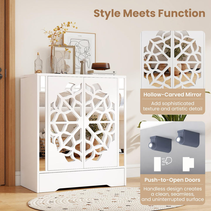 Giantex Shoe Cabinet with Drawer 6-Tier Shoe Organizer Cabinet with Mirrored Doors