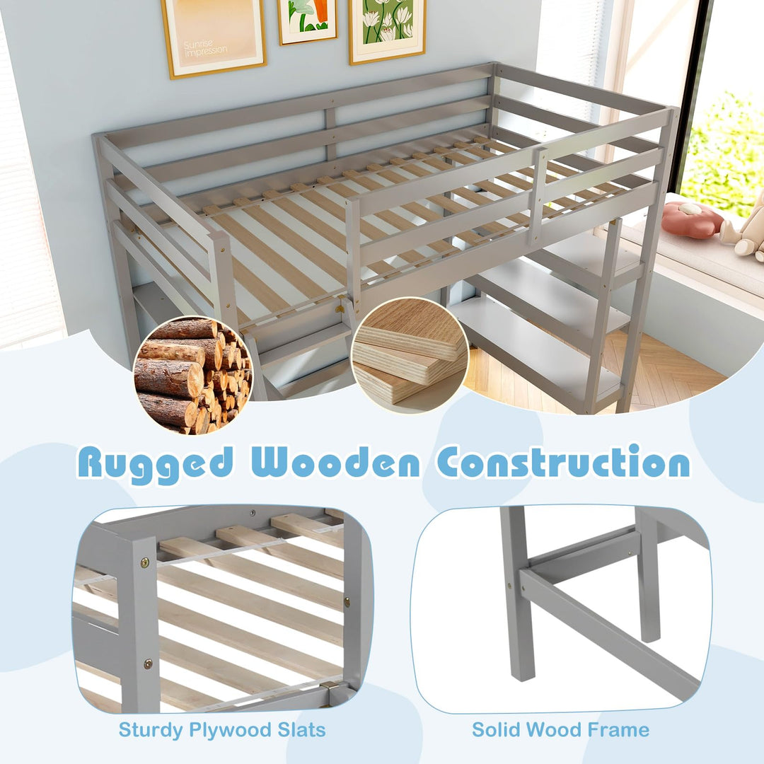 Giantex Loft Bed with Desk &amp; Bookshelves