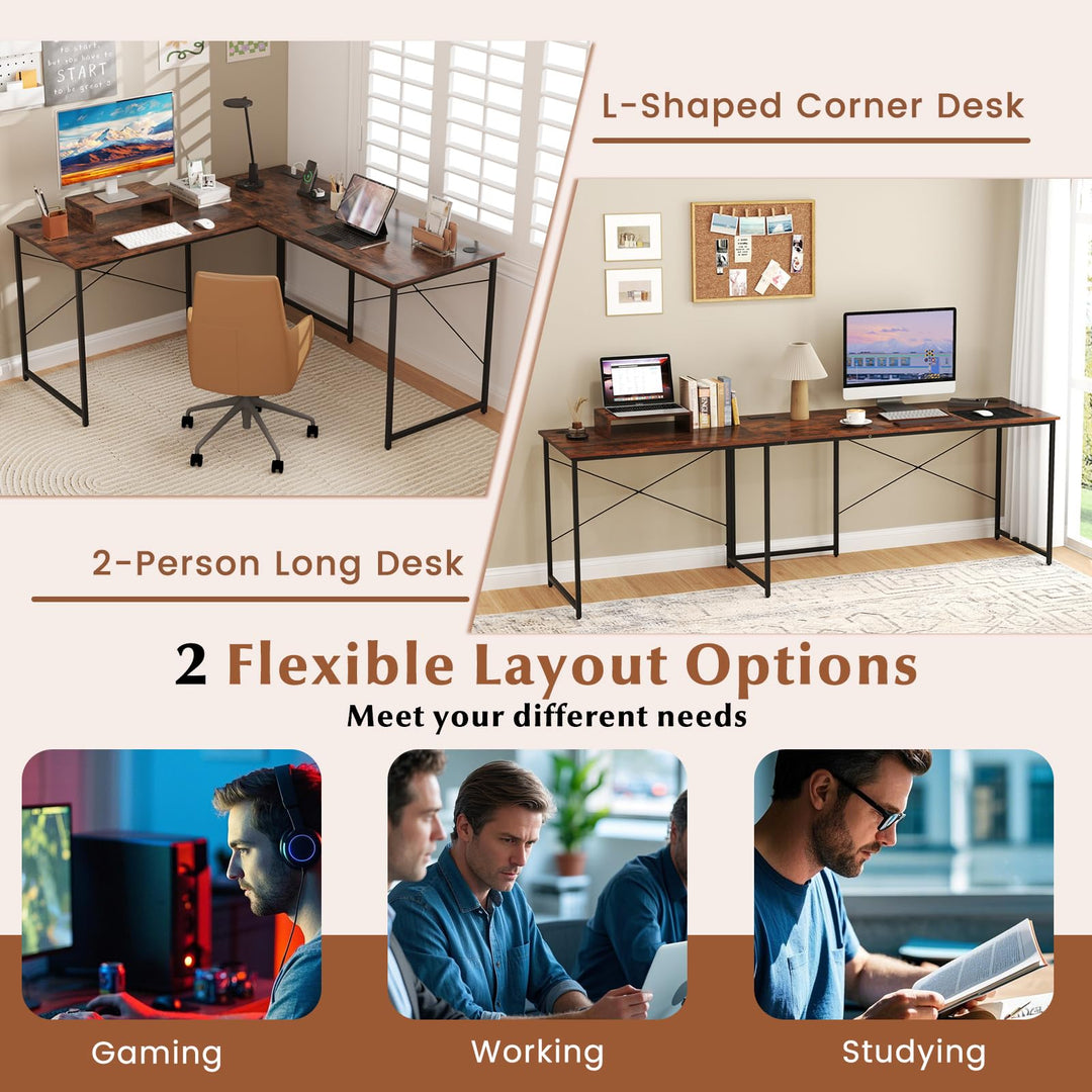 59 Inch Reversible Corner Desk with Power Outlet and USB Ports &amp; Monitor Stand