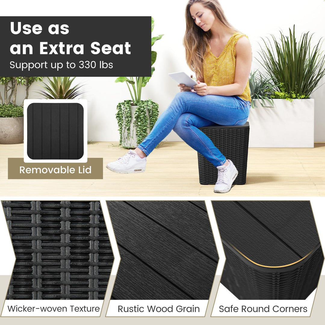 Giantex Small Outdoor Side Table - 11.5 Gallon Deck Box with Removable Lid &amp; Wicker-woven