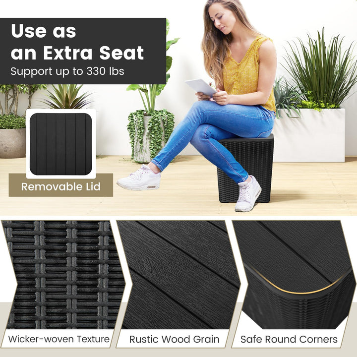 Giantex Small Outdoor Side Table - 11.5 Gallon Deck Box with Removable Lid &amp; Wicker-woven