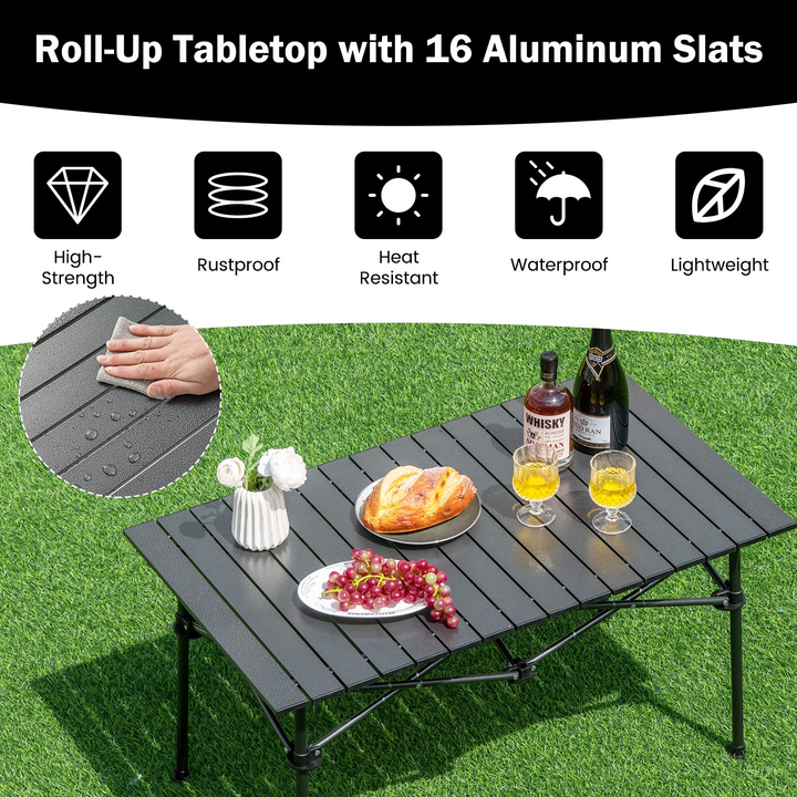 Giantex Folding Camping Table for 4-6 People, Roll-Up Lightweight Picnic Table with Large Aluminum Tabletop &amp; Carrying Bag (Black)