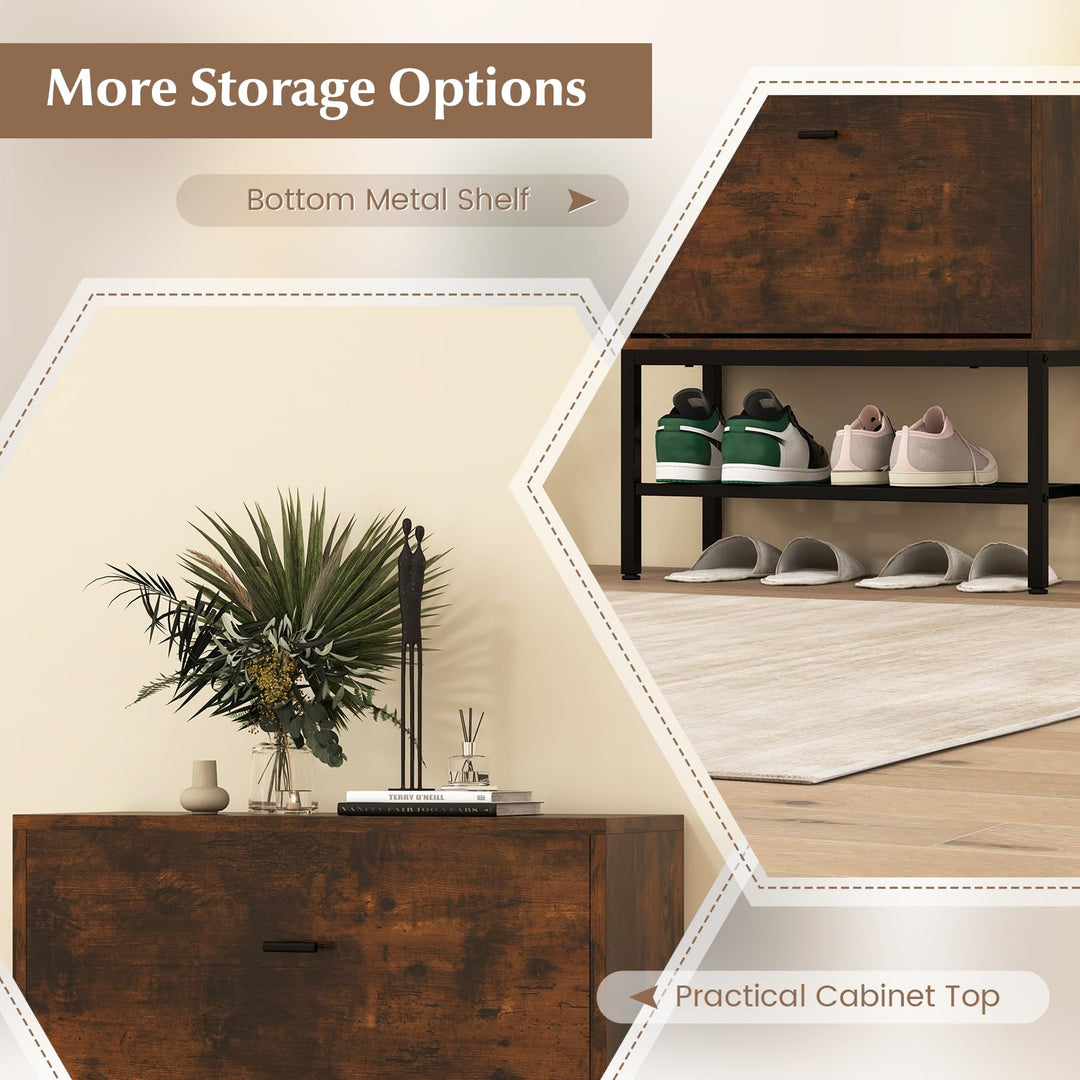 Giantex Shoe Storage Cabinet - Hidden Shoe Organizer with 2 Flip Drawers, Adjustable &amp; Removable Interior Shelves