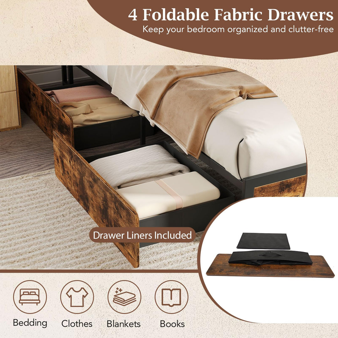 Giantex Queen/Full Size LED Bed Frame with Charging Station &amp; 4 Storage Drawers