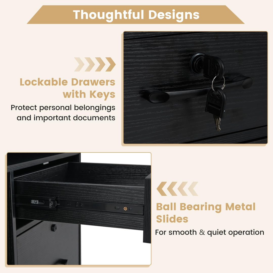 Giantex 4-Drawer Lateral File Cabinet with Lock &amp; 5 Rolling Wheels (2 Lockable)