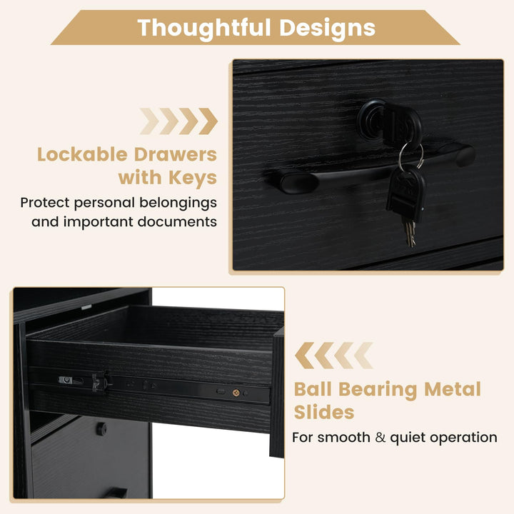 Giantex 4-Drawer Lateral File Cabinet with Lock &amp; 5 Rolling Wheels (2 Lockable)