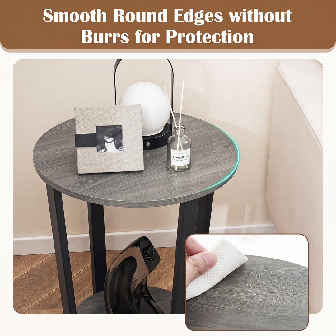 Giantex Round End Table with Open Storage Shelf and Metal Frame