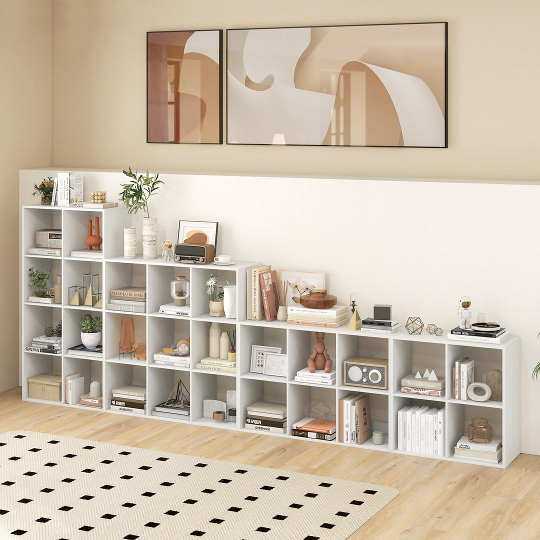 Giantex 8-Cube Bookcase, White Cubby Bookshelf w/Back Guardrail &amp; Anti-Tipping Kits