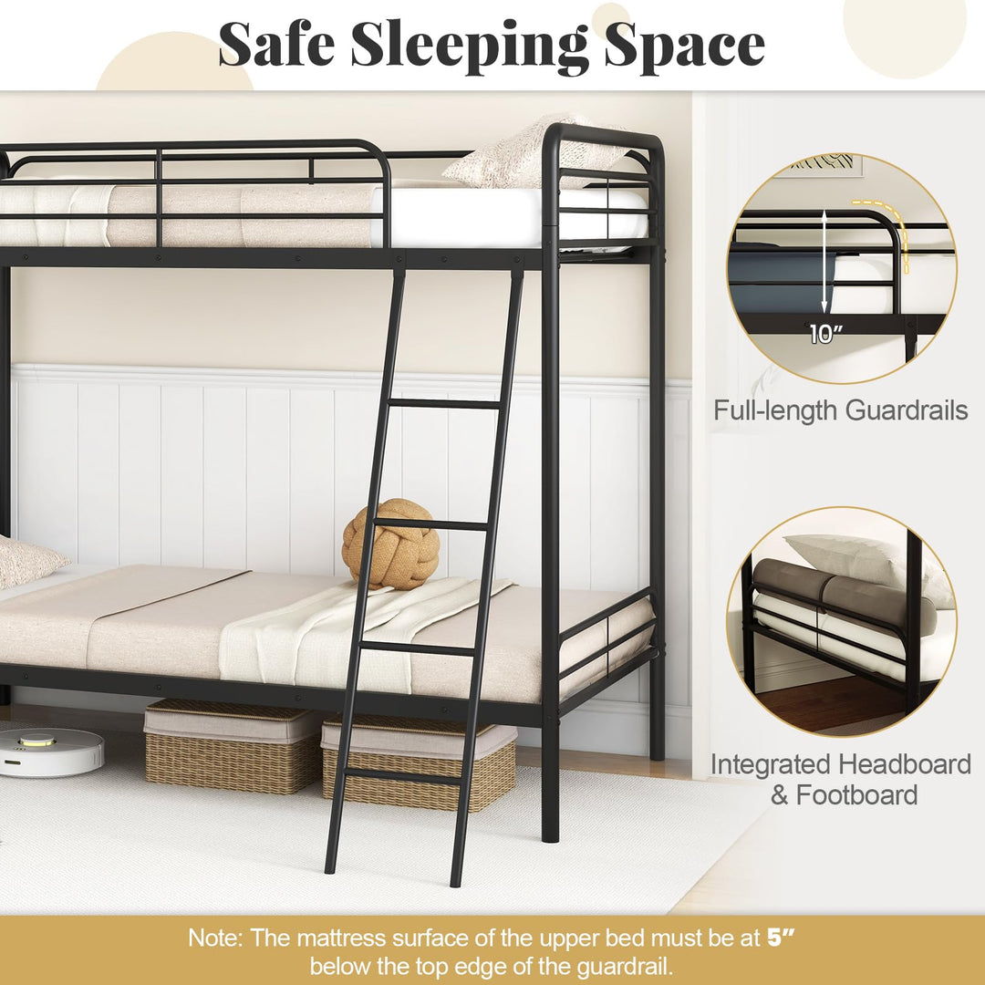 Giantex Metal Bunk Bed Twin Over Twin, Heavy Duty Twin Bunk Beds with Inclined Ladder &amp; Safety Guardrails