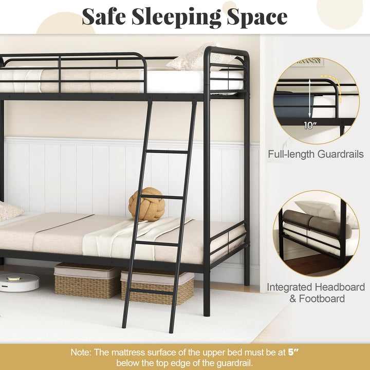 Giantex Metal Bunk Bed Twin Over Twin, Heavy Duty Twin Bunk Beds with Inclined Ladder &amp; Safety Guardrails
