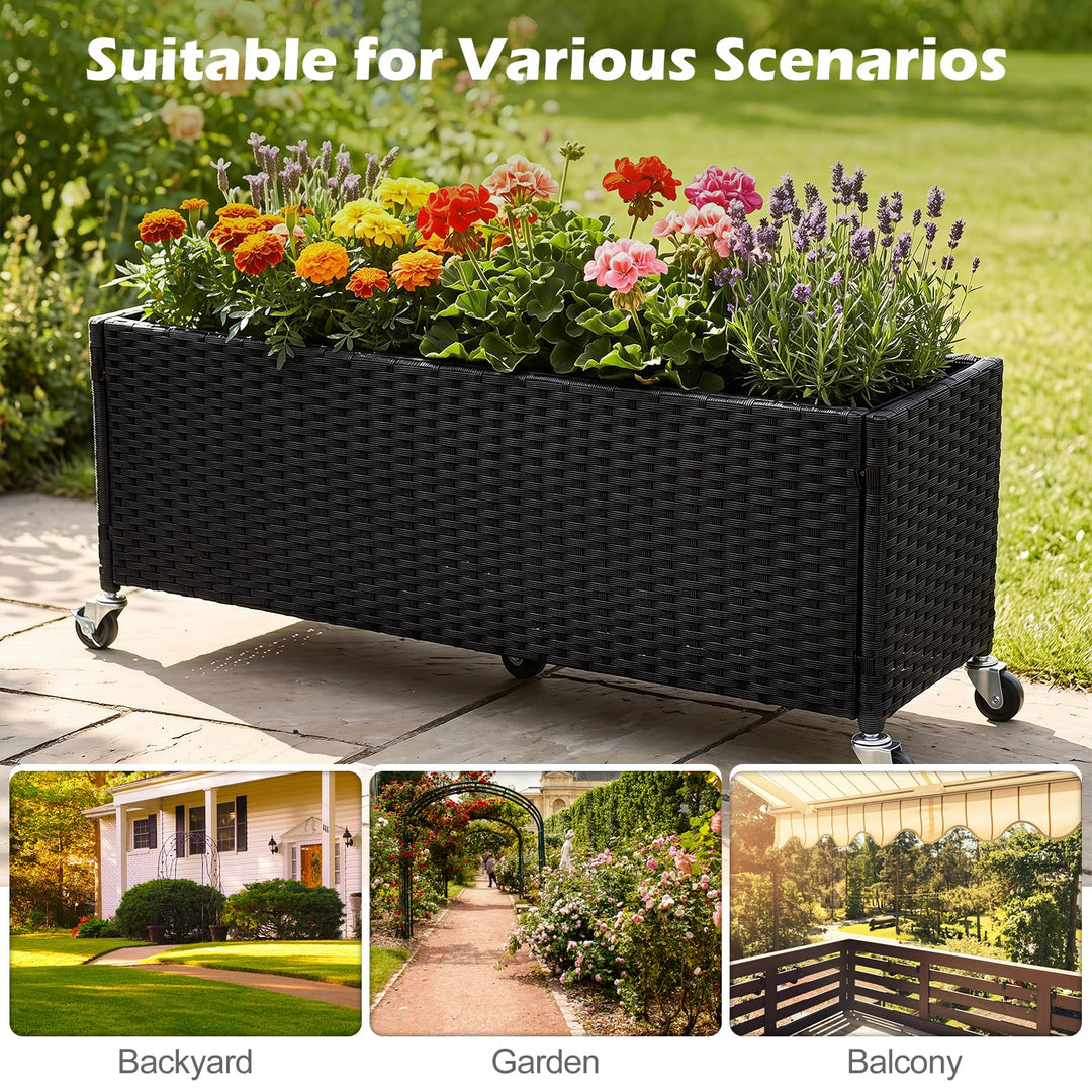 GIANTEX 38"x12"x14" Wicker Raised Garden Bed w/Wheels (1/2)
