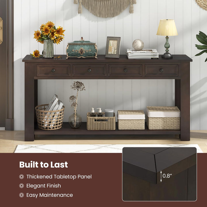 Giantex 63" Farmhouse Entryway Table, Narrow Console Table w/ 4 Storage Drawers &amp; Open Shelf