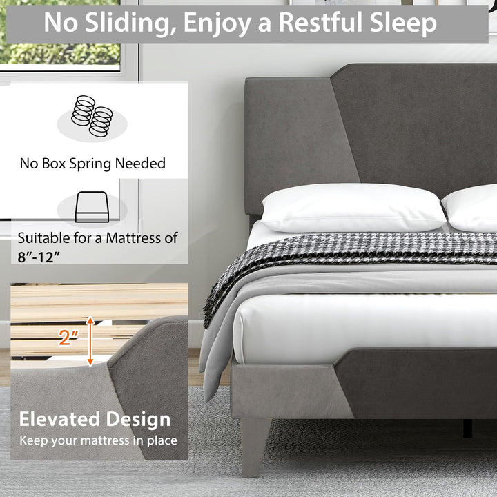 Giantex Queen/Full/Twin Size Velvet Upholstered Bed Frame with Headboard