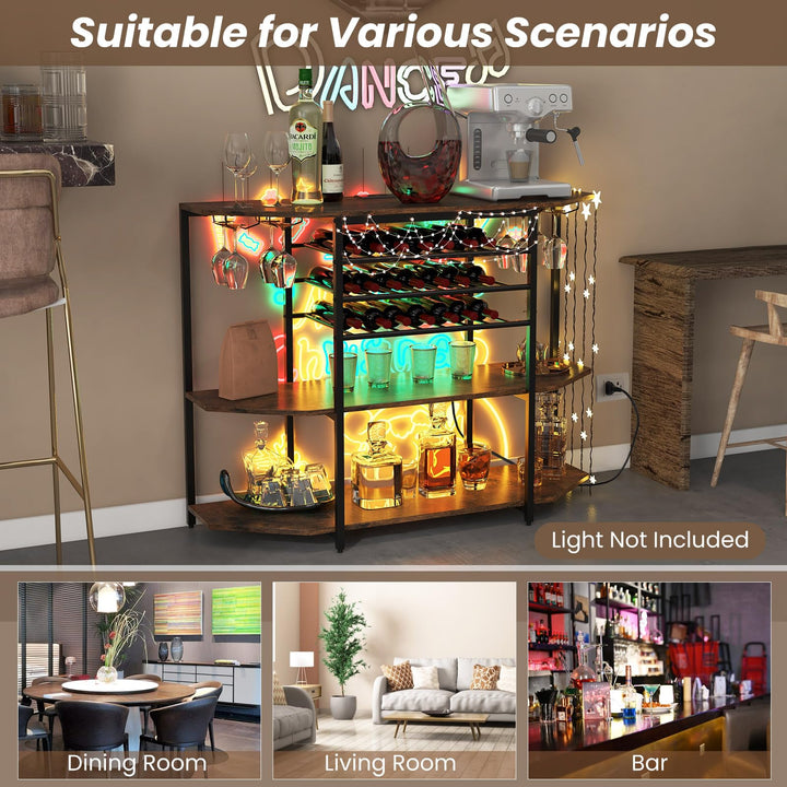 Giantex Wine Bar Cabinet with Power Outlet, Mini Coffee Bar Stand Table with 21 Bottle Wine Rack &amp; Glass Holders