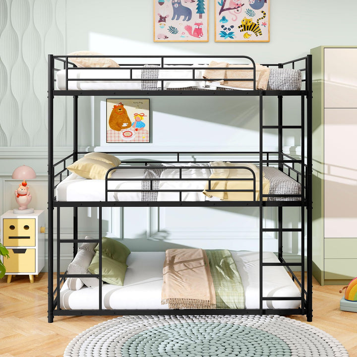 Giantex Metal Full Over Full Over Full Bunkbeds with Safety Guardrails &amp; 2 Ladders