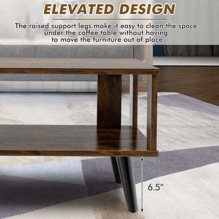 Giantex Retro Wood Coffee Table, 2-Tier Tea Table w/Open Storage Shelf &amp; Supportive Legs