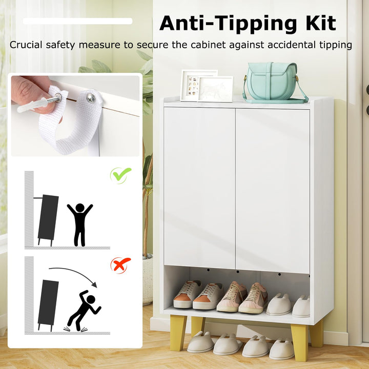 Giantex 5-Tier Shoe Cabinet with Doors, Faux Marble Shoe Rack Organizer with Anti-Tipping Kit &amp; Flat Tilting Storage Shelves