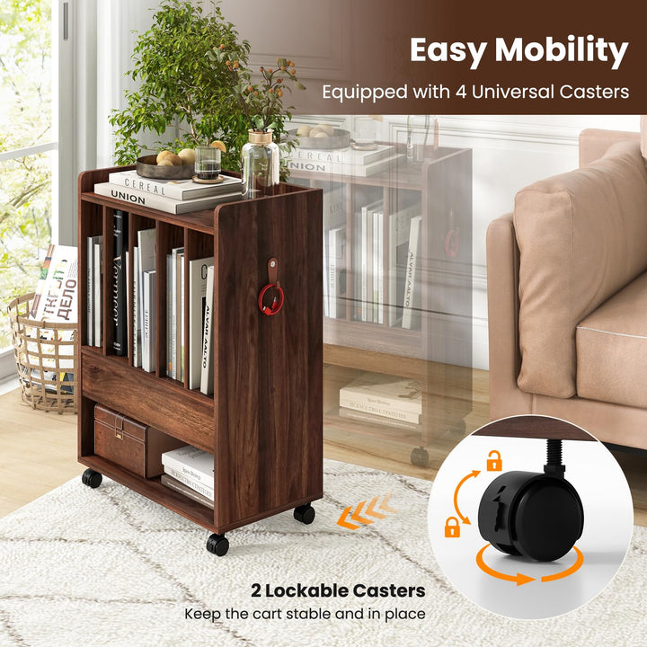 Giantex Record Player Stand, Rolling Turntable Stand with Drawer, Hook &amp; Lockable Wheels