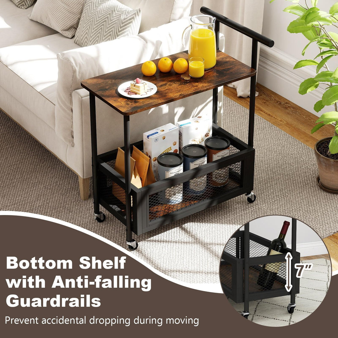 Giantex Rolling End Table with Handle 2-Tier Sofa Side Table with Open Shelf &amp; Mesh Basket