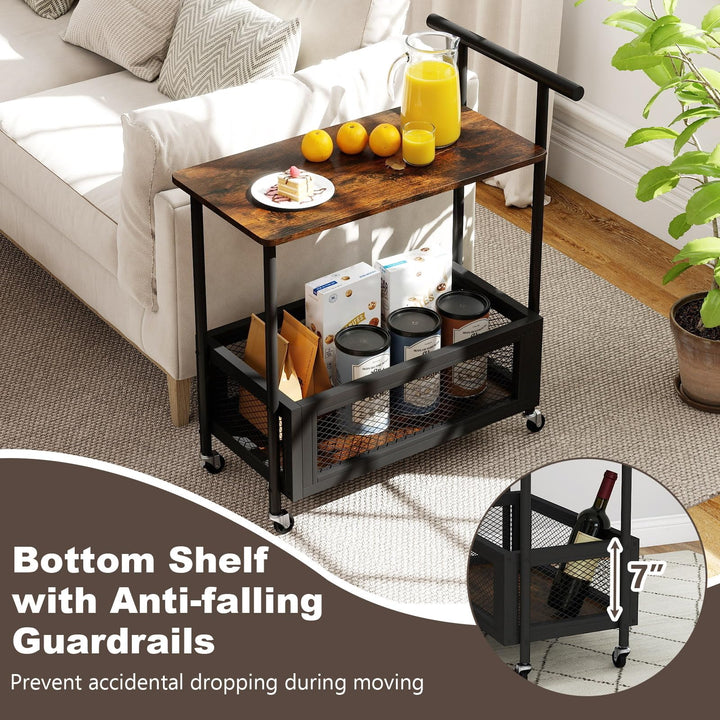 Giantex Rolling End Table with Handle 2-Tier Sofa Side Table with Open Shelf &amp; Mesh Basket