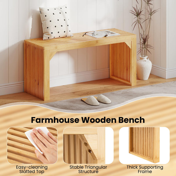 Giantex 36" Bamboo Dining Bench 660Lbs Capacity 2-Person Kitchen Table Bench for Living Room