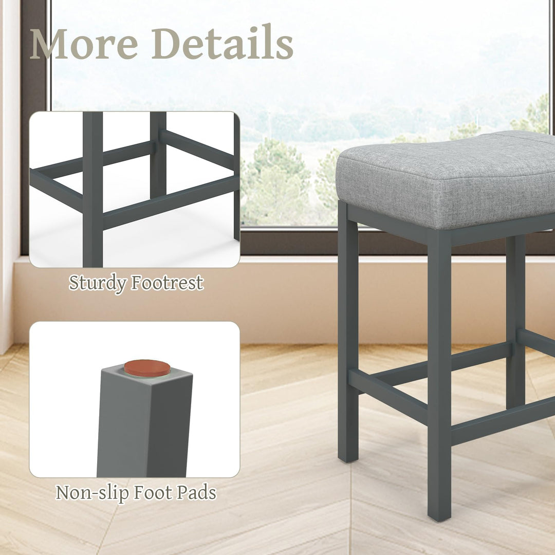 Giantex Counter Height Bar Stools Set of 2/4, 24.5" Backless Linen Fabric Bar Saddle Stools w/Solid Rubber Wood Frame &amp; Footrest