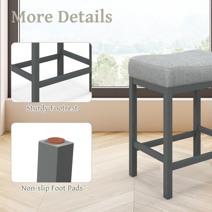 Giantex Counter Height Bar Stools Set of 2/4, 24.5" Backless Linen Fabric Bar Saddle Stools w/Solid Rubber Wood Frame &amp; Footrest
