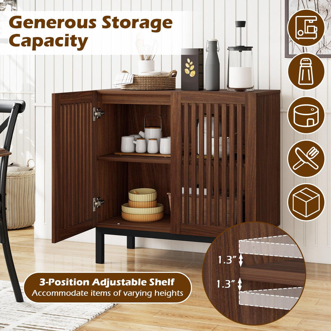 Giantex Sideboard Buffet Cabinet | 32" Farmhouse Coffee Bar with Slatted Doors