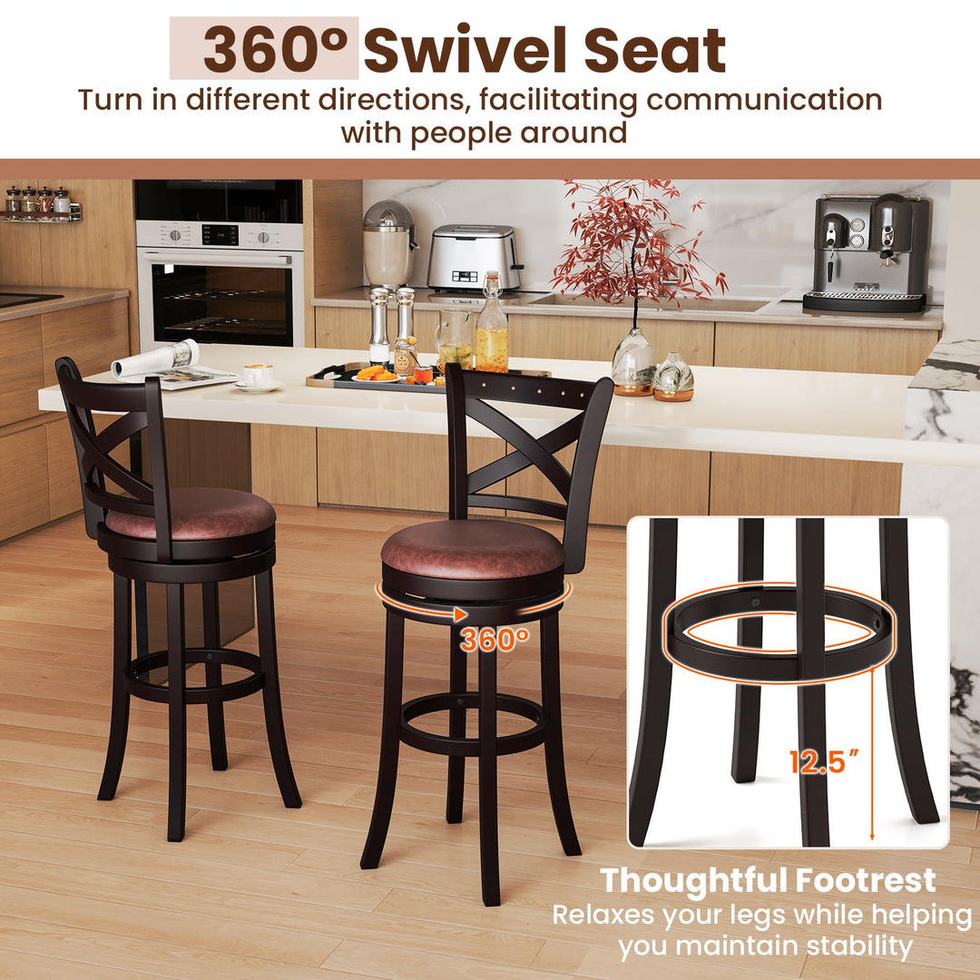 Giantex 30" Swivel Bar Stools with Footrest &amp; Rubber Wood Frame