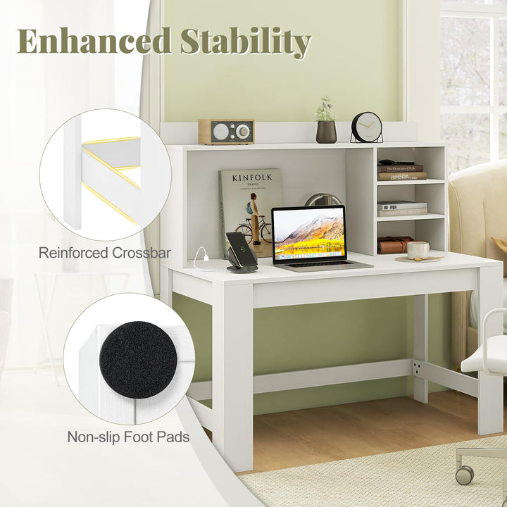 Giantex Computer Desk with Hutch, Modern Home Office Desk with Power Outlets, Storage Shelves &amp; Cable Hole