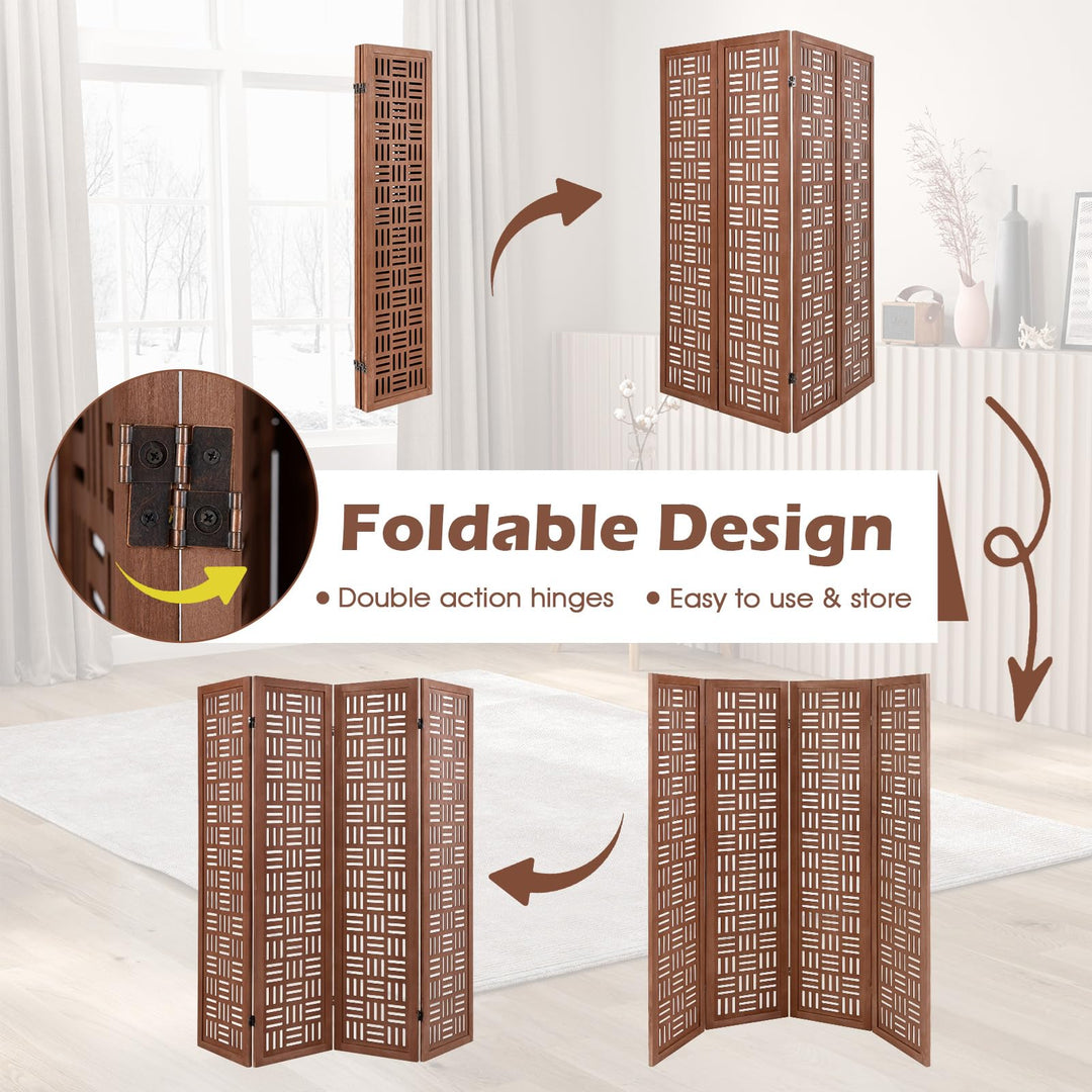 Giantex 4/6 Panels Room Divider - Folding Room Dividers with Carved Cutout Pattern &amp; Solid Wood Frame
