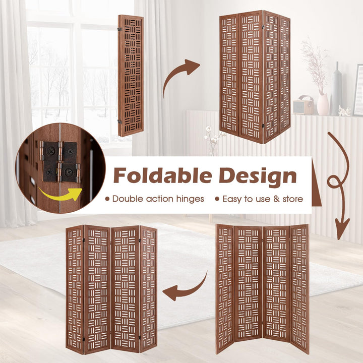Giantex 4/6 Panels Room Divider - Folding Room Dividers with Carved Cutout Pattern &amp; Solid Wood Frame
