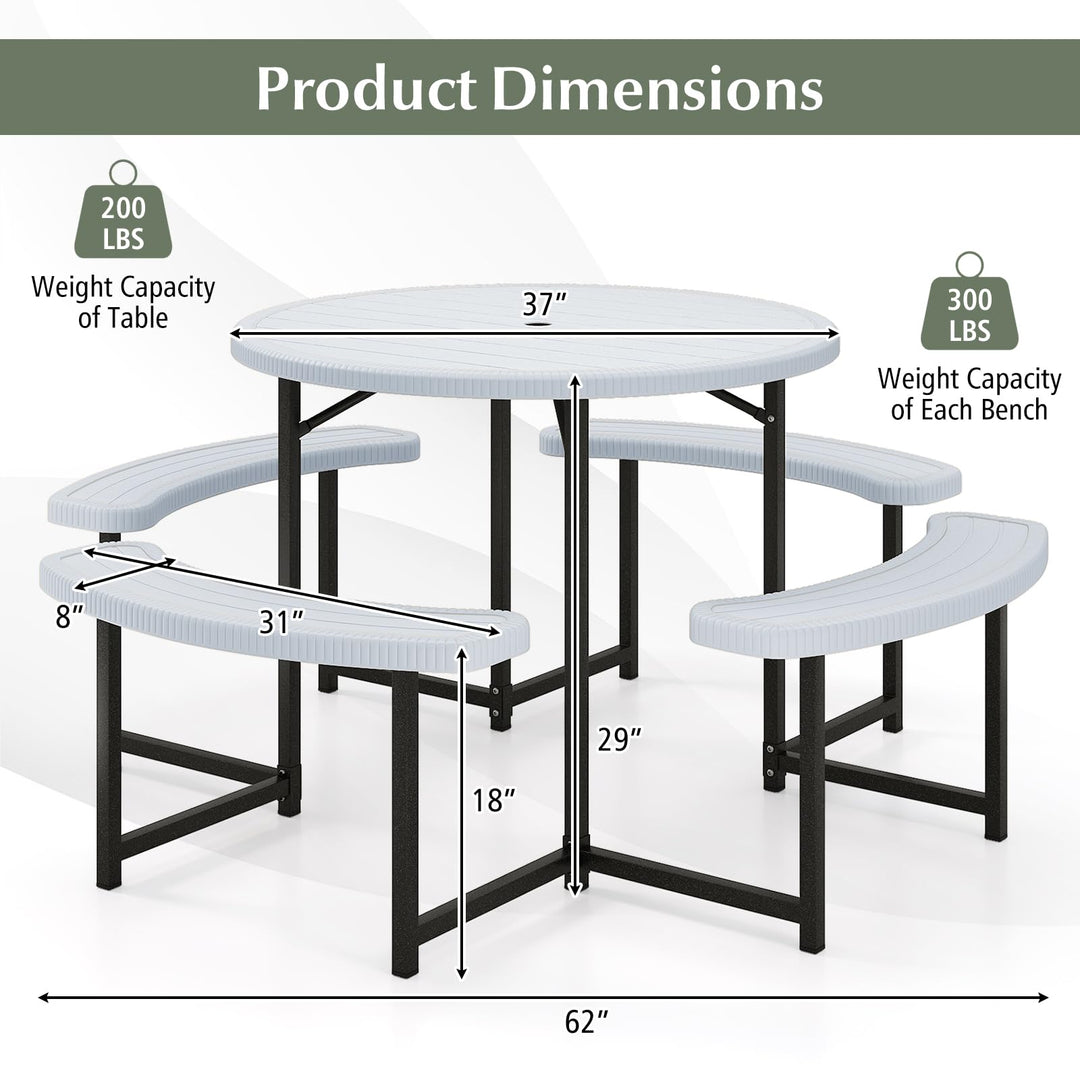 Giantex Round Picnic Table Bench Set with 4 Benches and Umbrella Hole for Patio Lawn