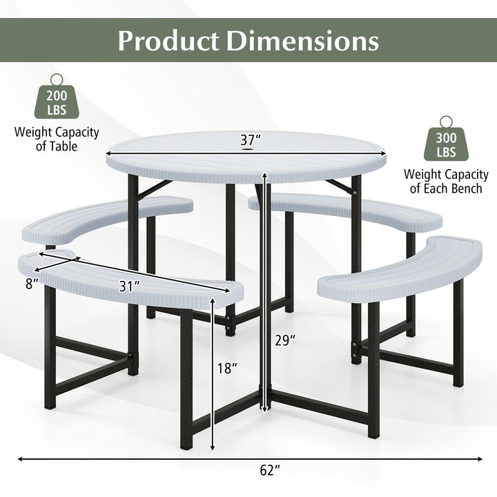 Giantex Round Picnic Table Bench Set with 4 Benches and Umbrella Hole for Patio Lawn