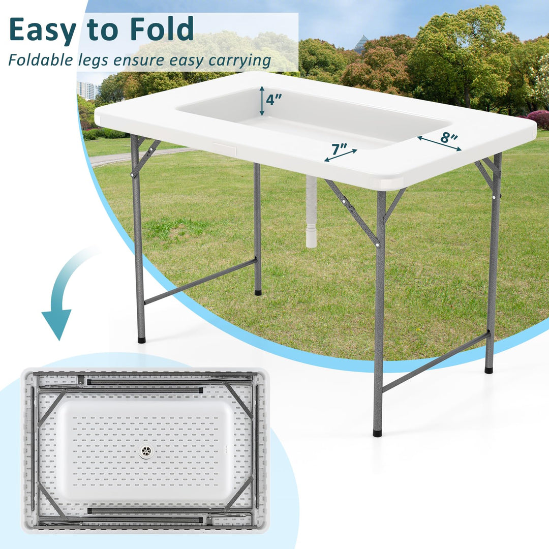 Giantex Foldable Ice Bin Table with Drain &amp; Bucket