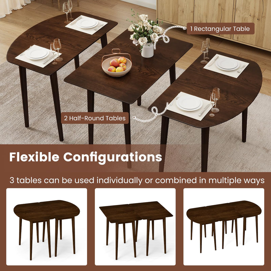 Giantex Dining Table Set with 2 Half-Round Dinner Tables for 4-6 45" Farmhouse Extendable Kitchen Table