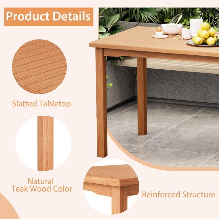 Giantex Patio Rectangle Dining Table, 49” x 27.5” Teak Wood Outdoor Table with Spacious Slatted Tabletop for 6 Person